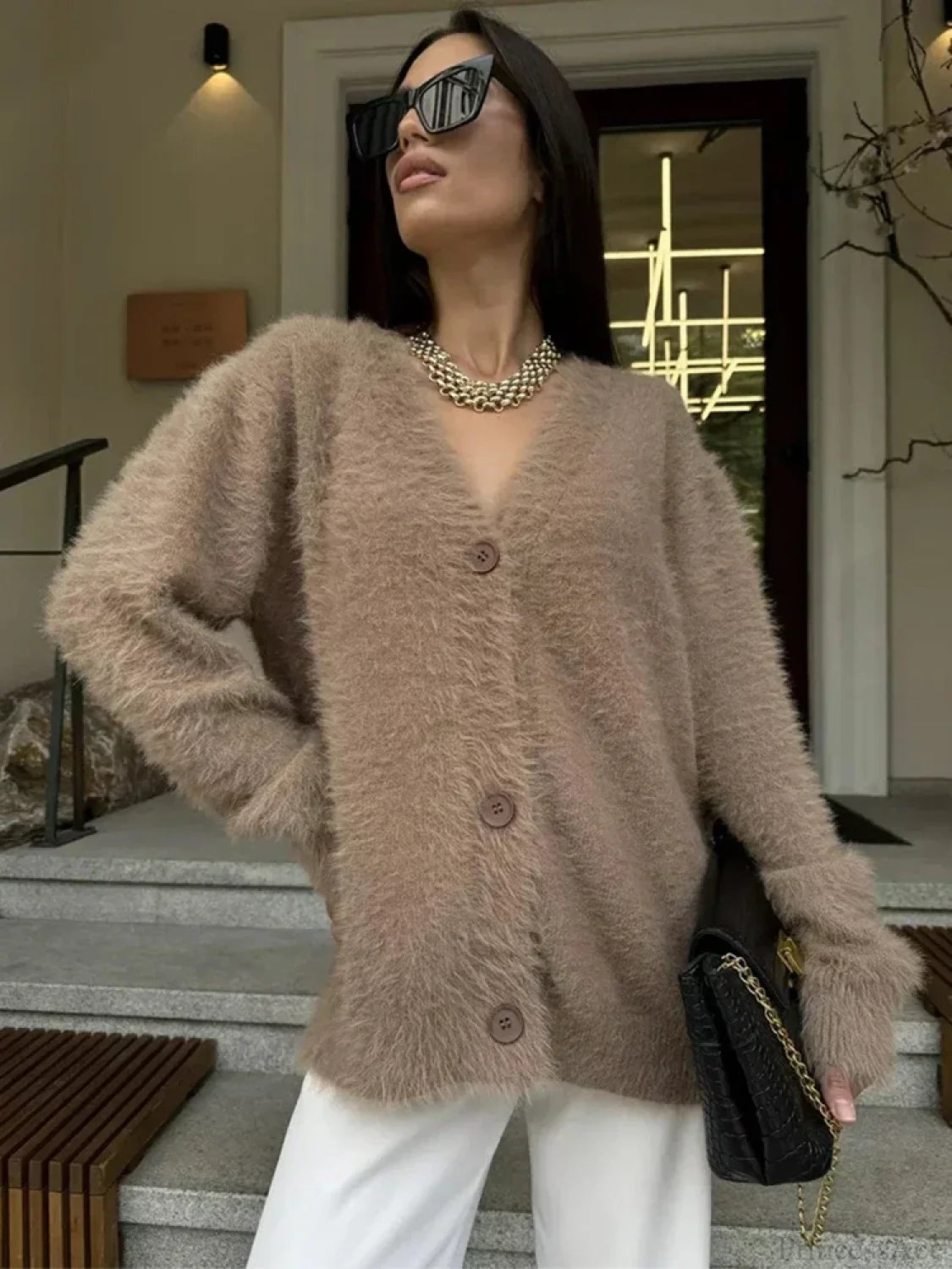 Loose Off Shoulder V-neck Cardigan