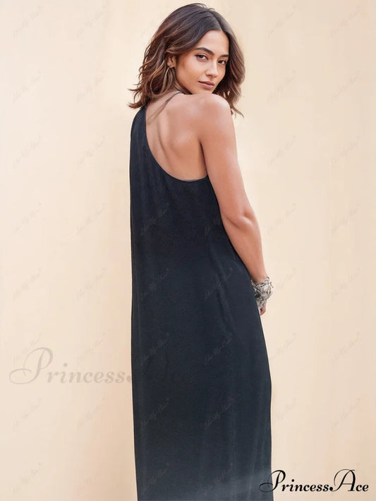 Loose One-Shoulder Sleeve Charming Pleated Pocket Dress Dresses