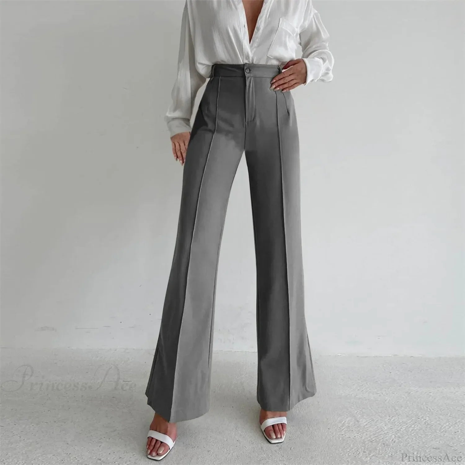 Loose Split Straight Casual Pants Grey / S