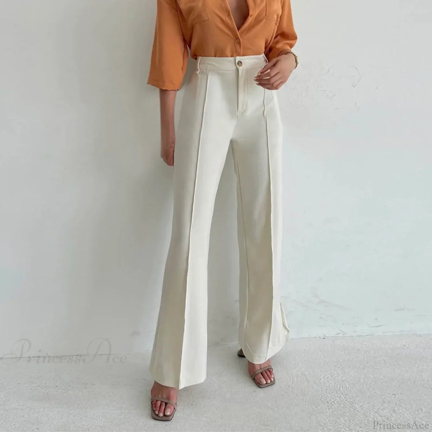 Loose Split Straight Casual Pants White / S