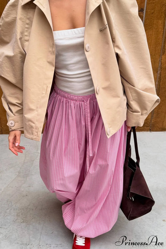 Loose Stripe Harem Pants Pink / S
