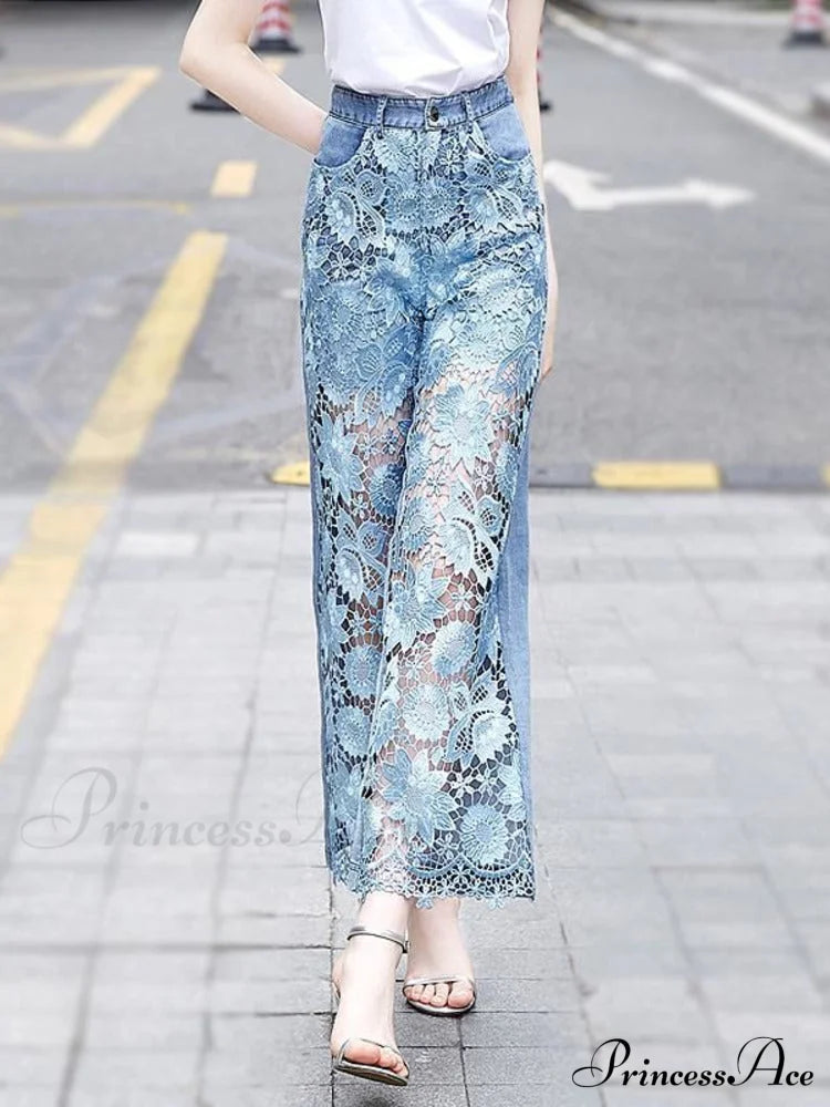 Loose Versatile Hollow Out Lace Pants