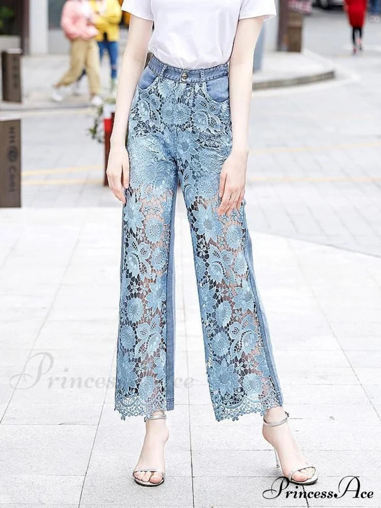 Loose Versatile Hollow Out Lace Pants