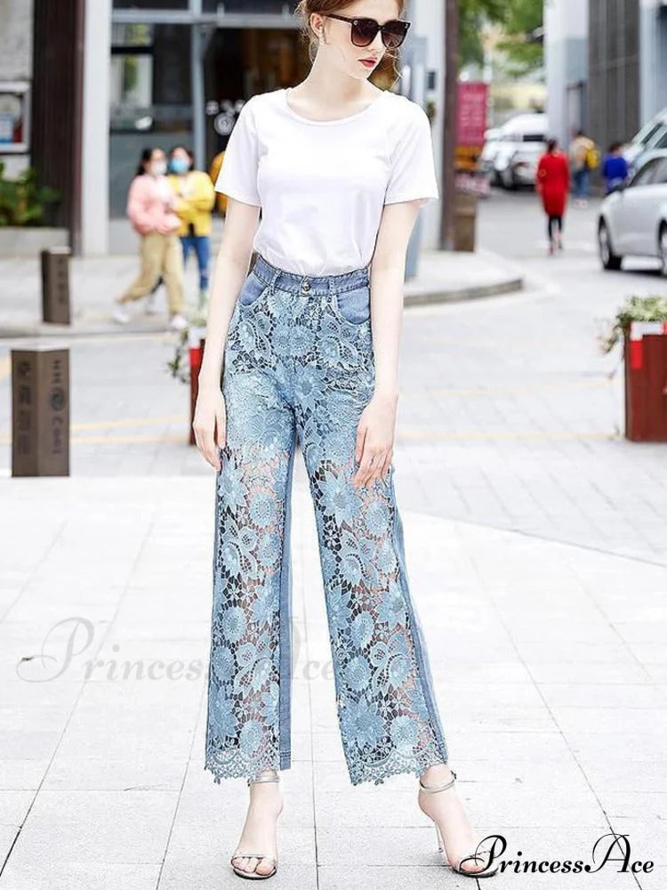 Loose Versatile Hollow Out Lace Pants