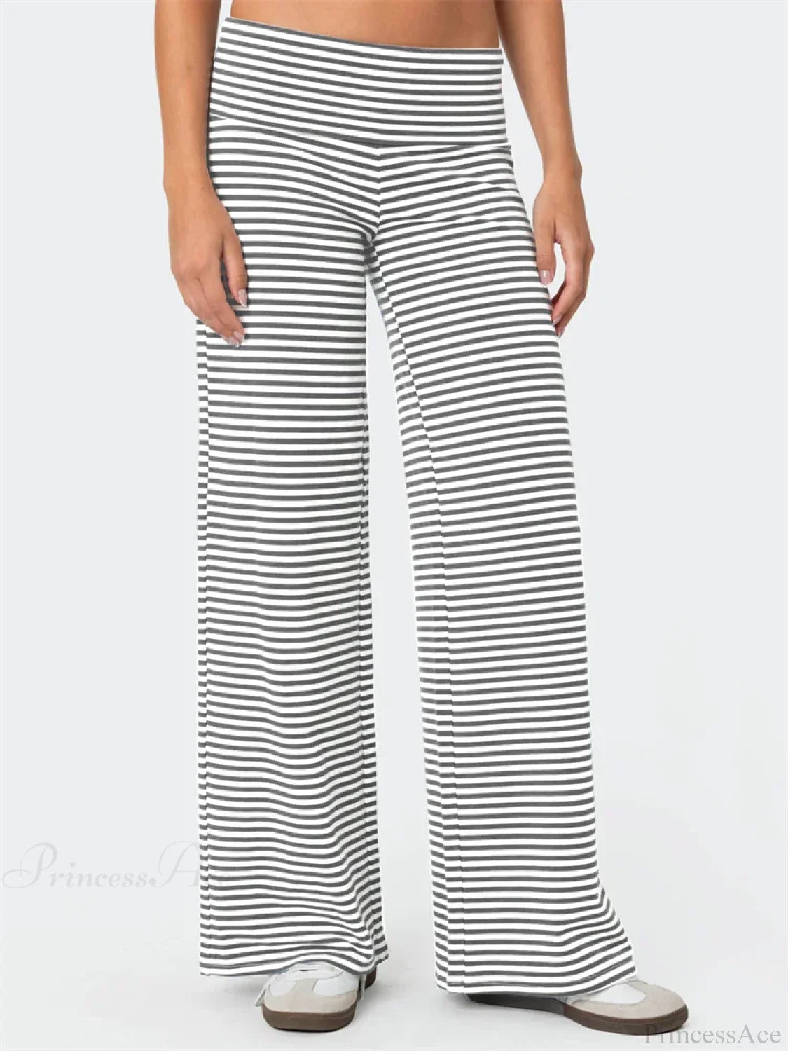 Loose Wide-Leg Striped Elastic Waist Streetwear Pant Gray / S pant-250223