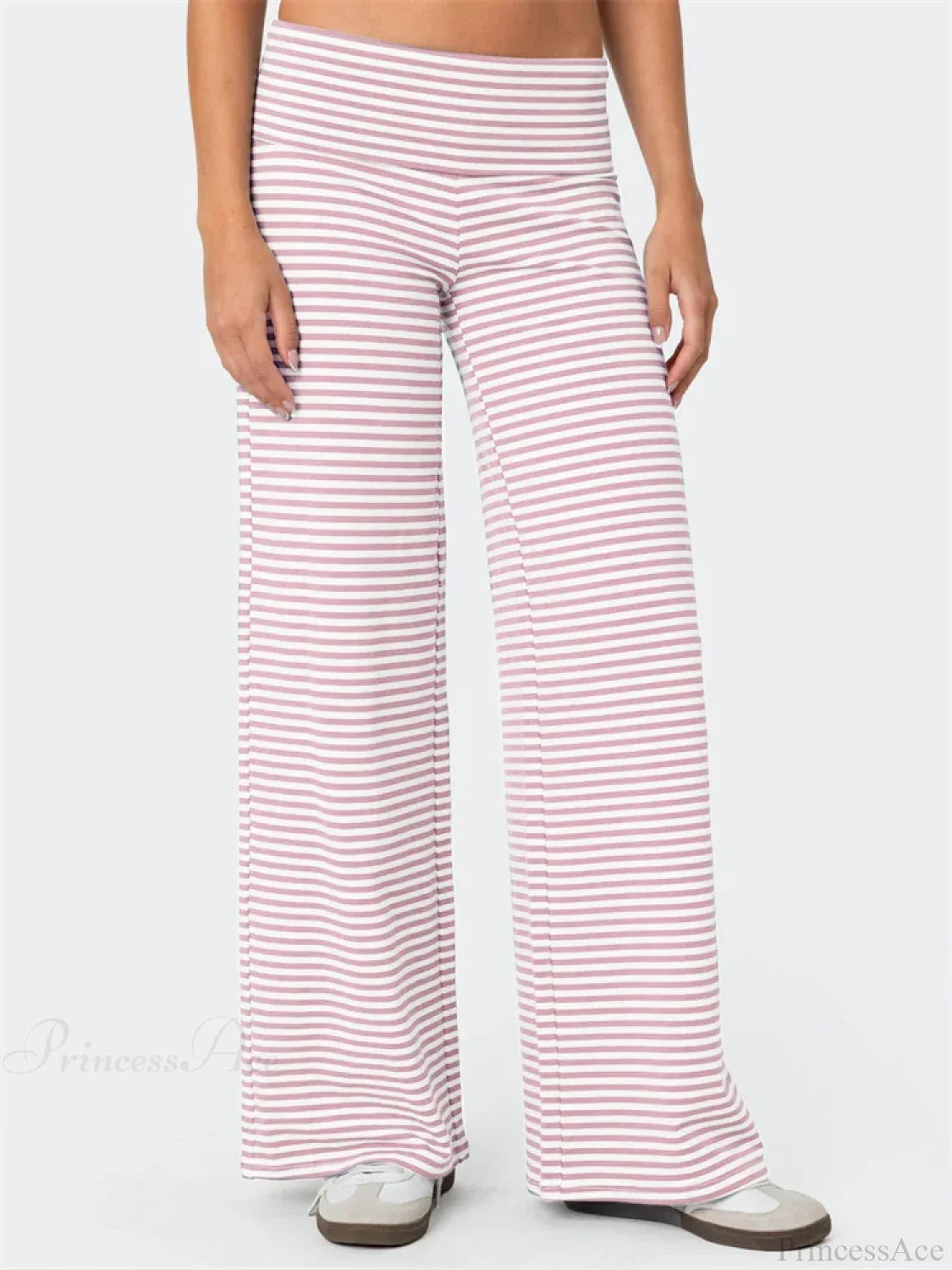 Loose Wide-Leg Striped Elastic Waist Streetwear Pant Pink / S pant-250223