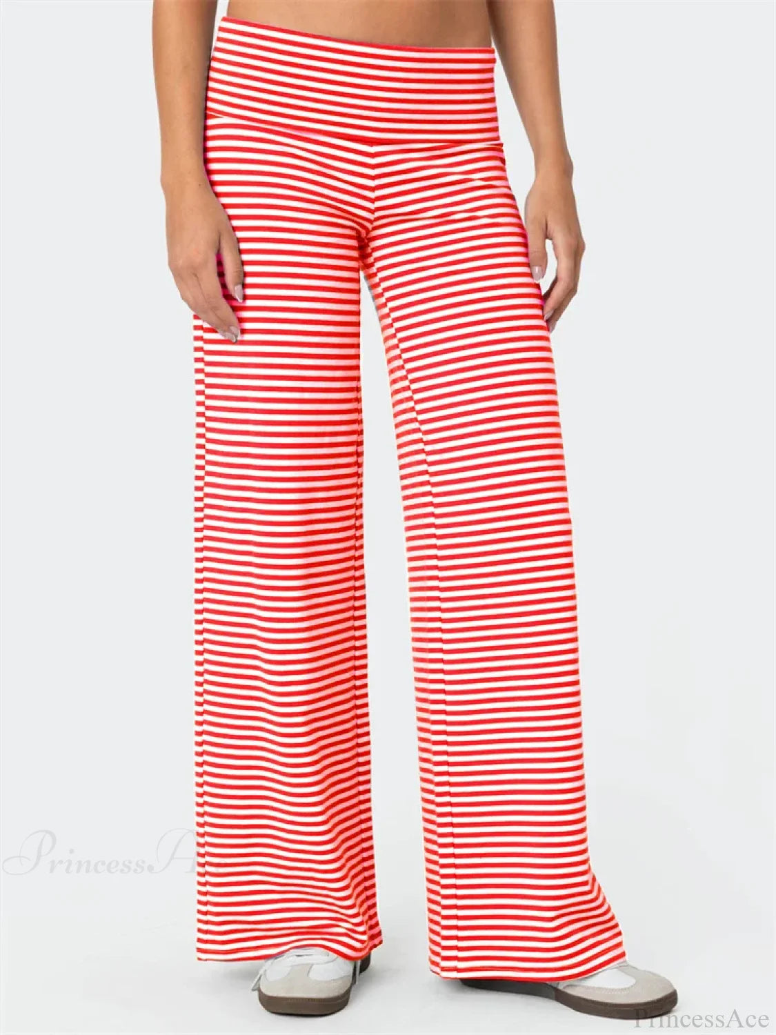 Loose Wide-Leg Striped Elastic Waist Streetwear Pant Red / S pant-250223