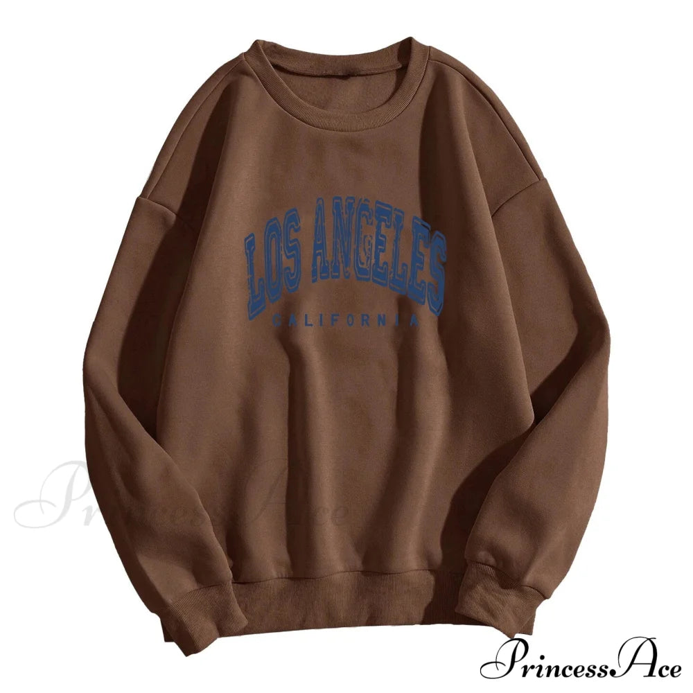 Los Angeles Letter Print Brown Hoody Pullover