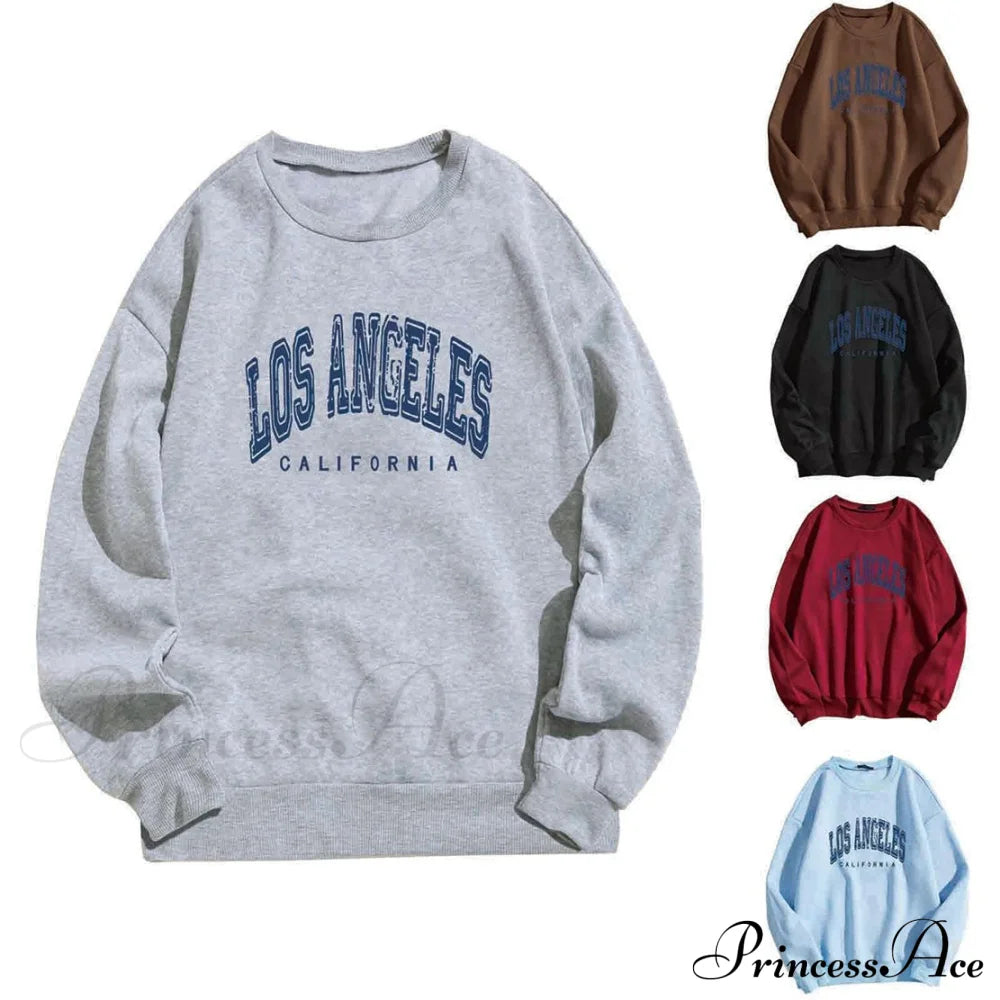 Los Angeles Letter Print Brown Hoody Pullover