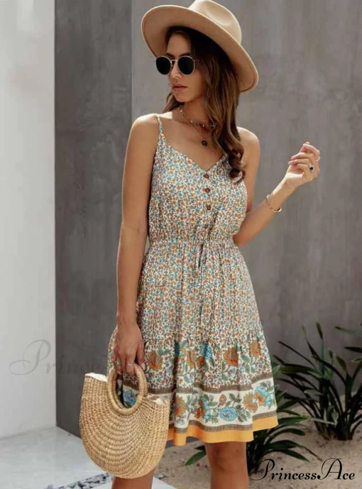 Lossky Summer Women’s Cotton Mini Sundress With Button Detail S / Beige Dresses