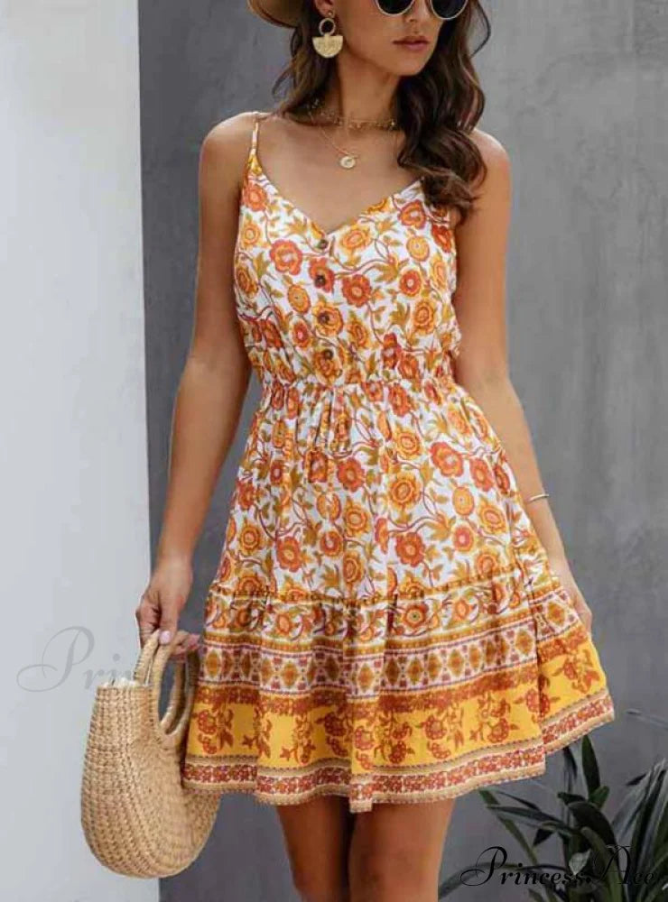 Lossky Summer Women’s Cotton Mini Sundress With Button Detail S / Yellow Dresses