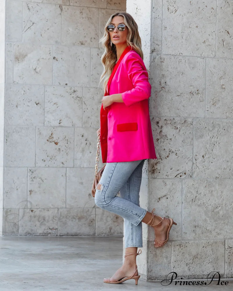 Love Notes Colorblock Blazer - Fuchsia Red Coats-L