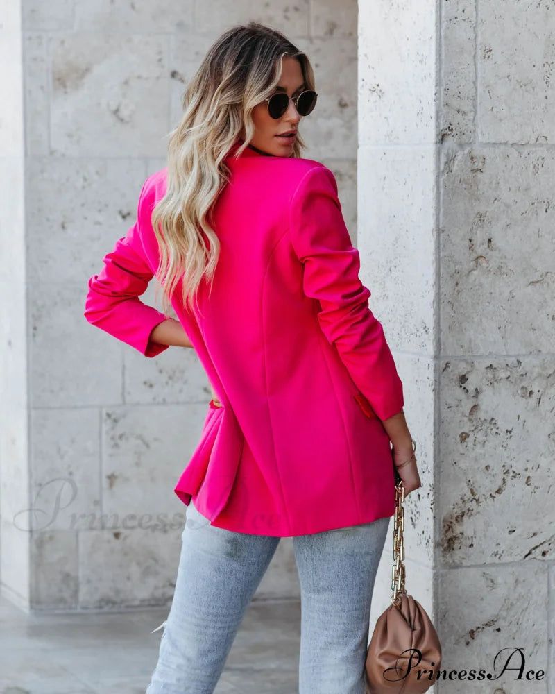 Love Notes Colorblock Blazer - Fuchsia Red Coats-L