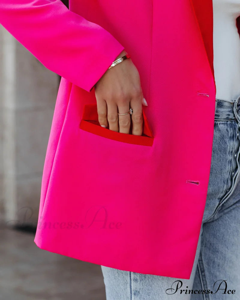 Love Notes Colorblock Blazer - Fuchsia Red Coats-L