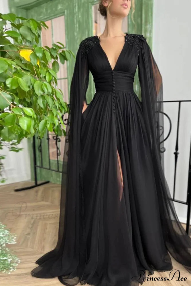 Love Story Graceful Midnight Black Gown Evening