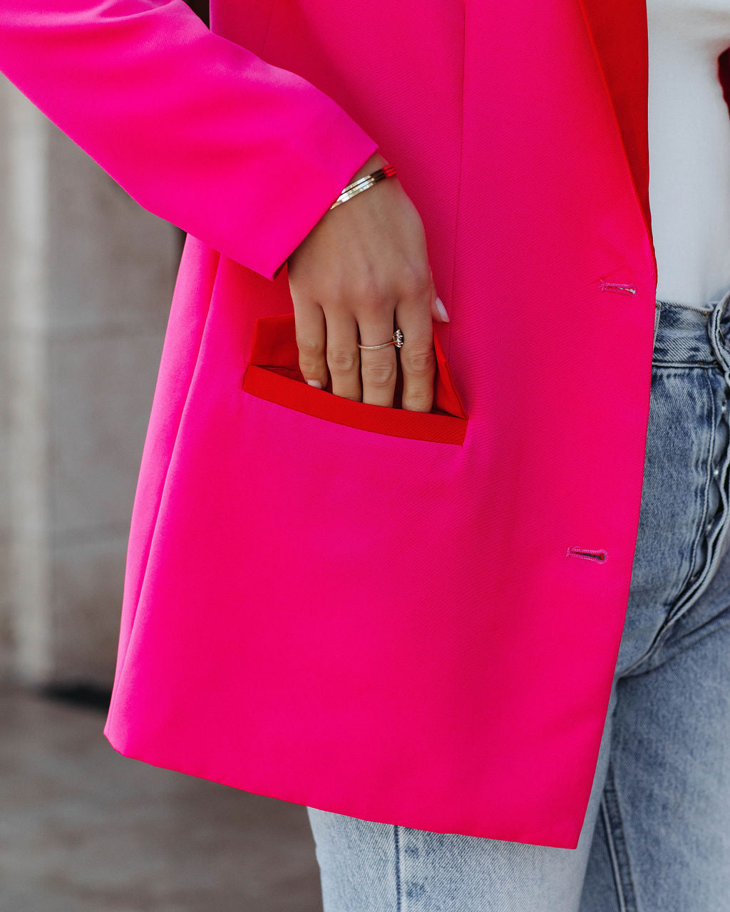 Love Notes Colorblock Blazer - Fuchsia Red