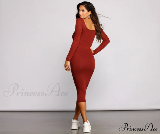 Lovin’ Knit Stylish Basic Midi Dress Casual Dresses