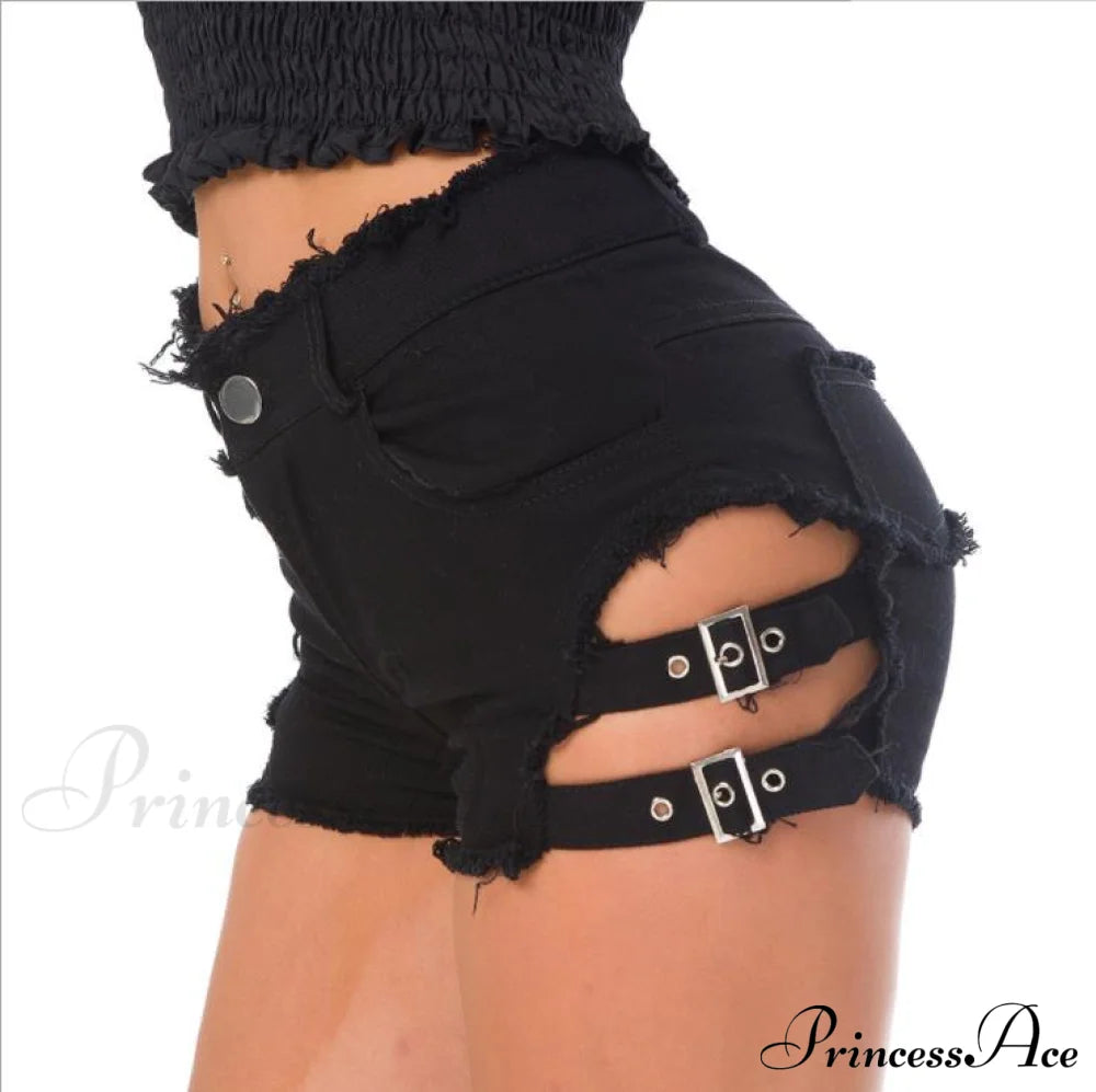Low Denim Bandage Brief Hole Club Jeans Skinny Dj Blue Women Dance Waist Ripped Mini Shorts White
