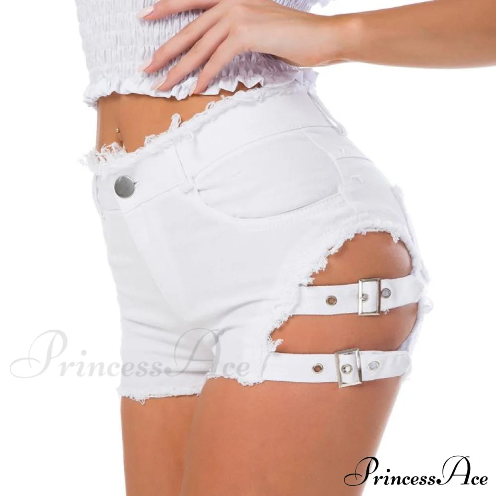 Low Denim Bandage Brief Hole Club Jeans Skinny Dj Blue Women Dance Waist Ripped Mini Shorts White