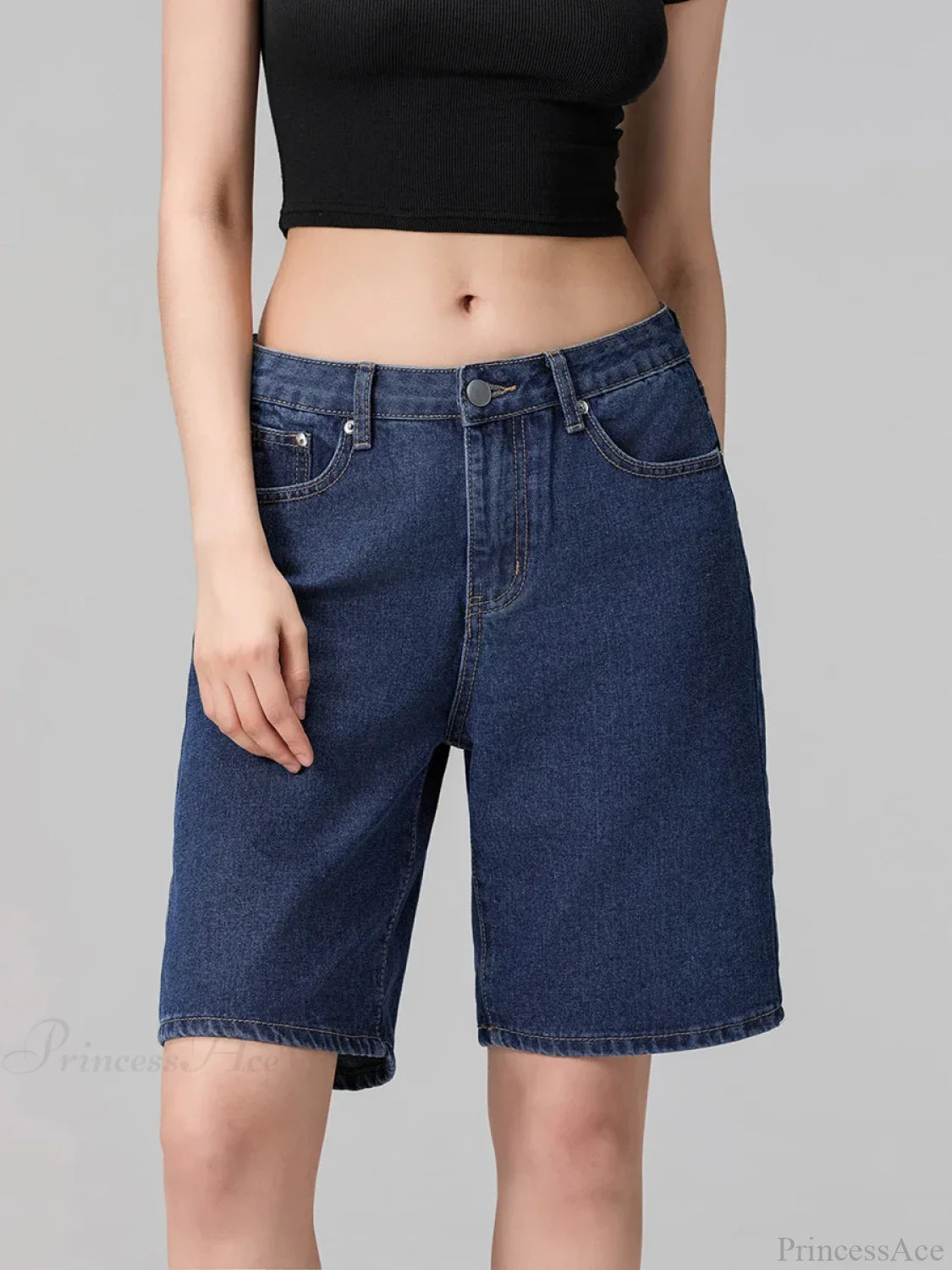 Low Waist Straight Leg Denim Short short-250223