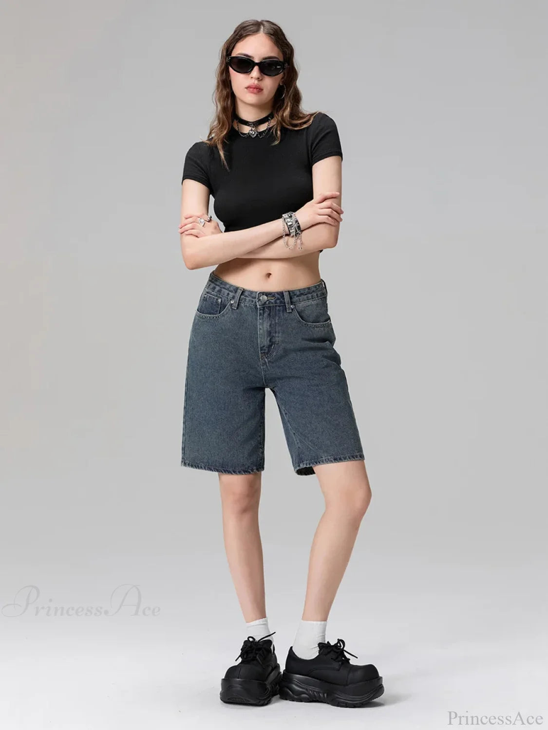 Low Waist Straight Leg Denim Short short-250223