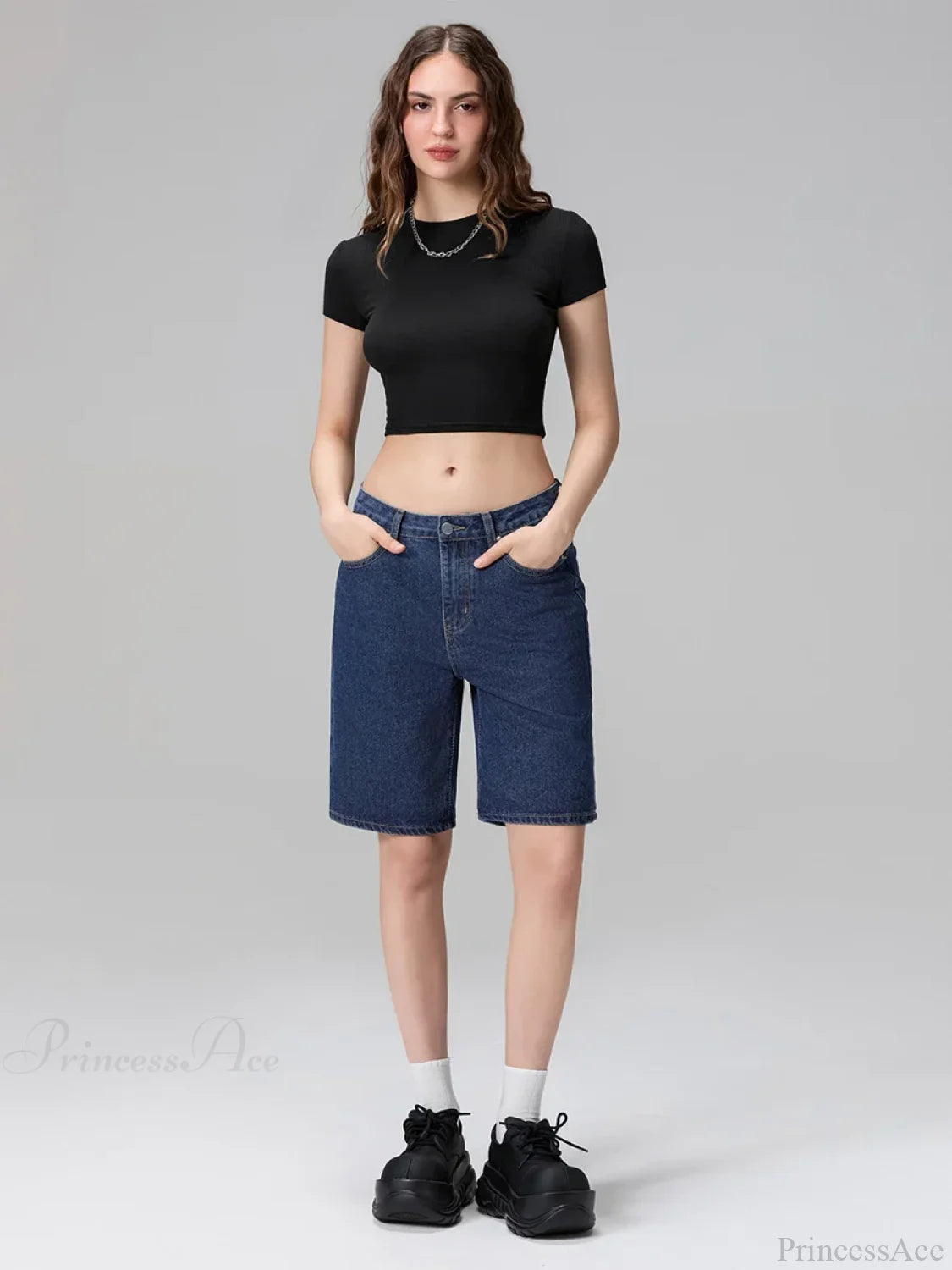 Low Waist Straight Leg Denim Short short-250223