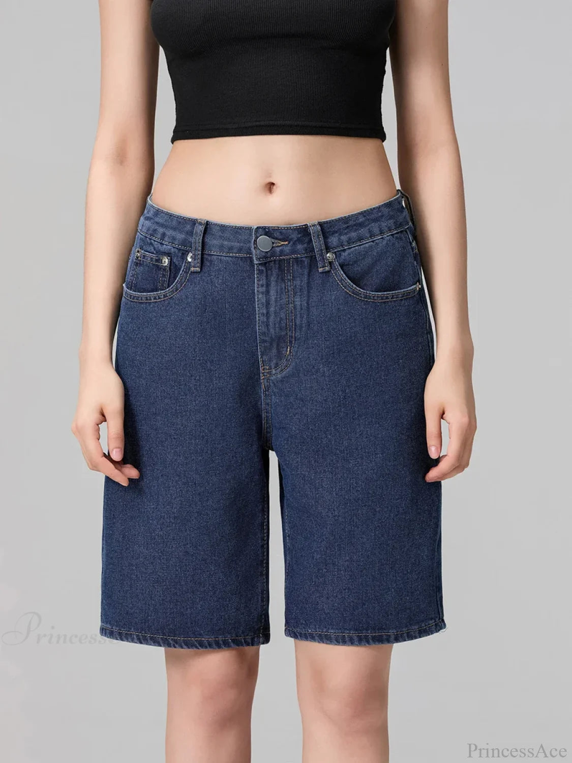 Low Waist Straight Leg Denim Short dark blue / S short-250223