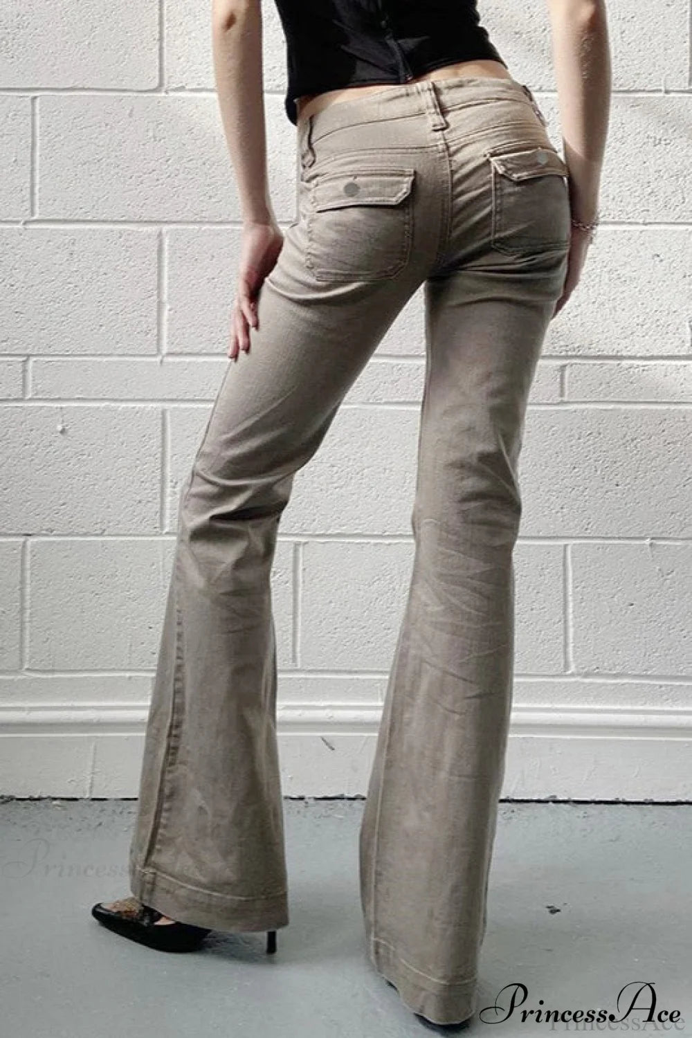 Low Waisted Slim Cargo Flared Leg Jeans