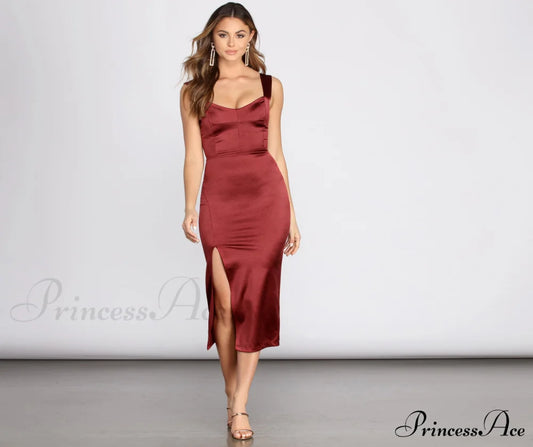 Lucia Side Slit Satin Dress - Lady Occasions