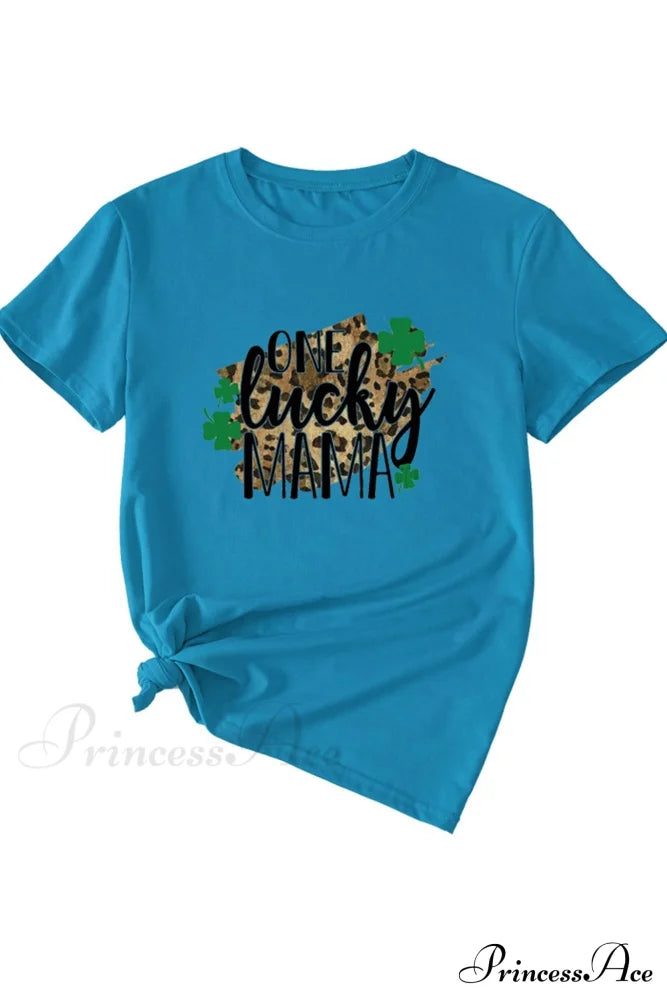 Lucky Mama Leopard Graphic T-Shirt Blue / S Tees