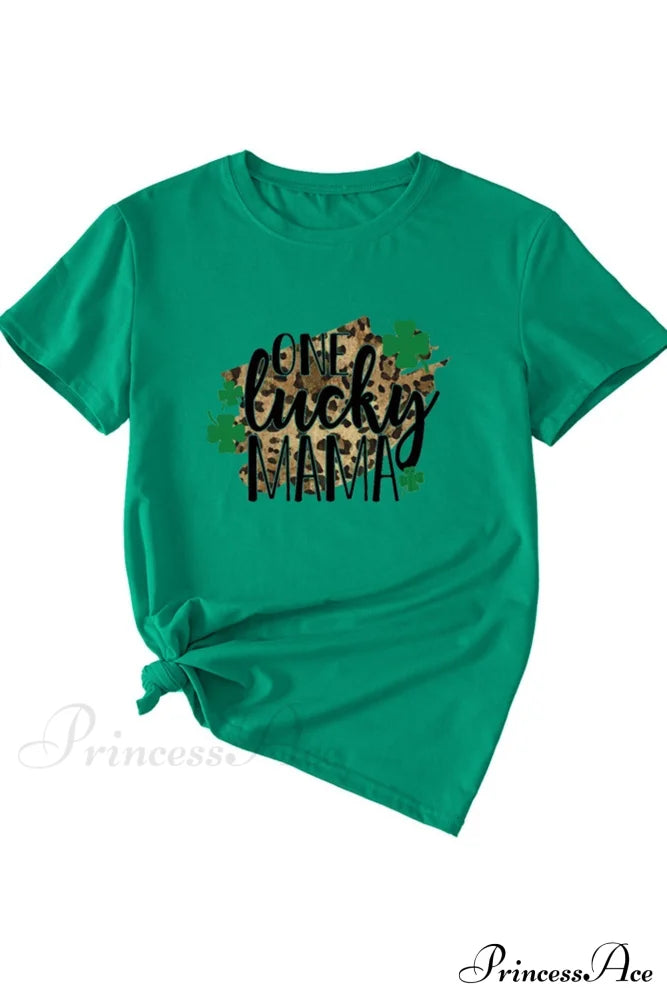 Lucky Mama Leopard Graphic T-Shirt Green / S Tees