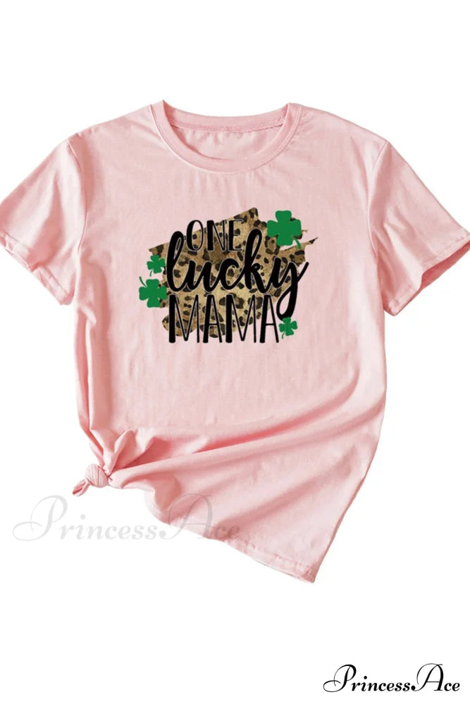 Lucky Mama Leopard Graphic T-Shirt Pink / S Tees