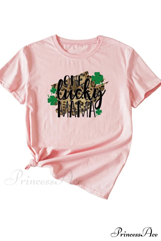 Lucky Mama Leopard Graphic T-Shirt Pink / S Tees