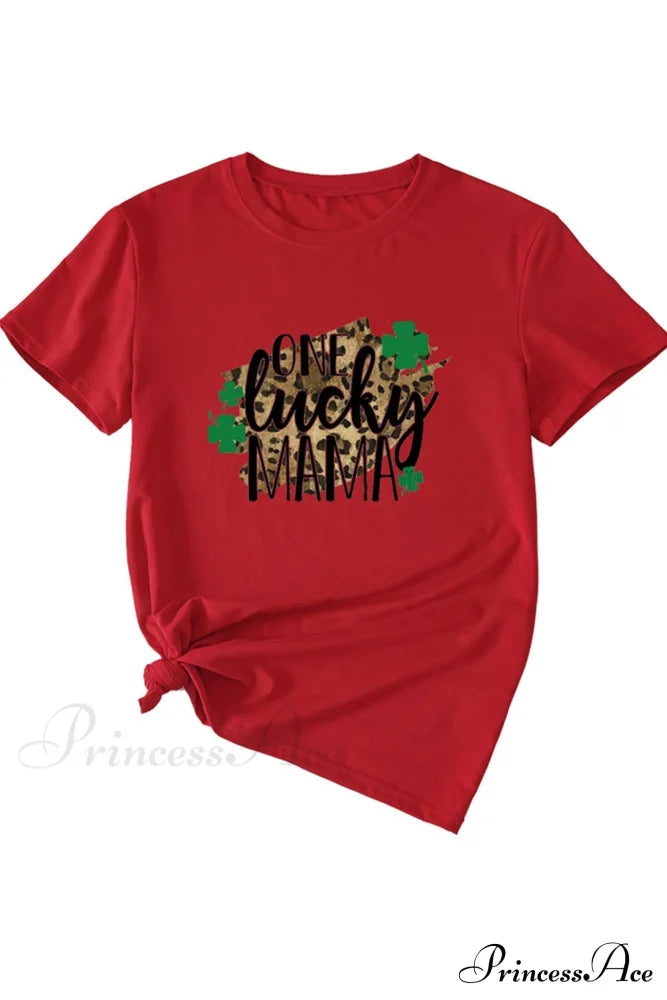 Lucky Mama Leopard Graphic T-Shirt Red / S Tees