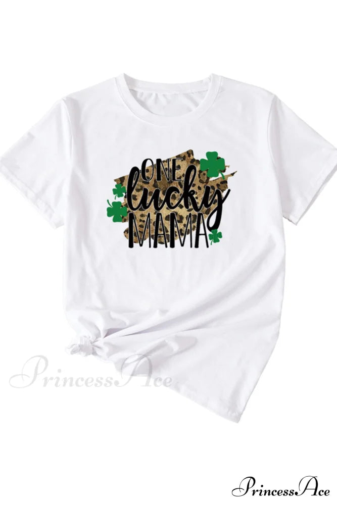 Lucky Mama Leopard Graphic T-Shirt White / S Tees