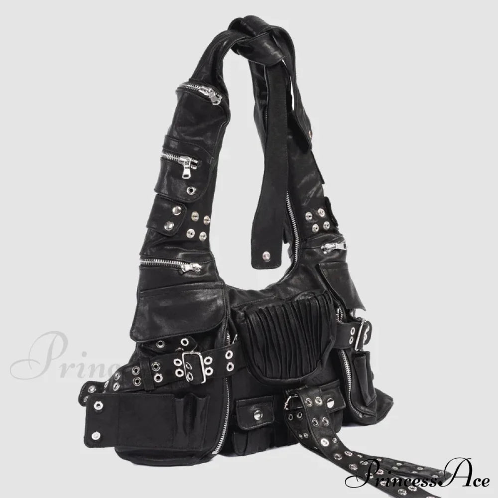 Luxury Designer Multiple Pockets Rivet Wide Strap Knot Shoulder Moto Bag Halloween