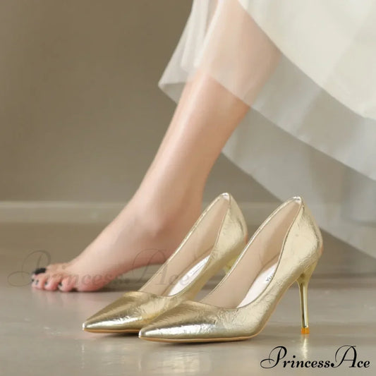 Luxury Gold Shiny Pumps Brand Large Size Sexy Party Pointed Toe Wedding High Heel / 34