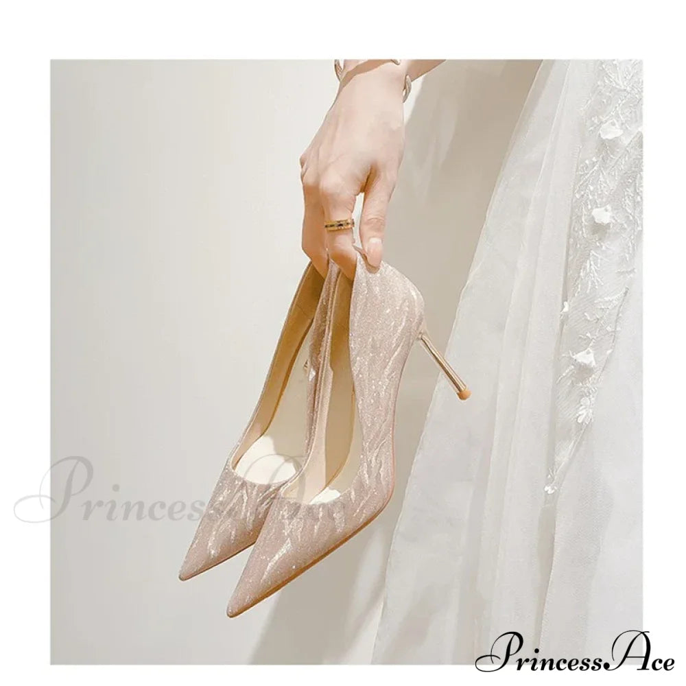 Luxury Gold Silver Pointed High Heels Party Wedding Pumps Designer Heel