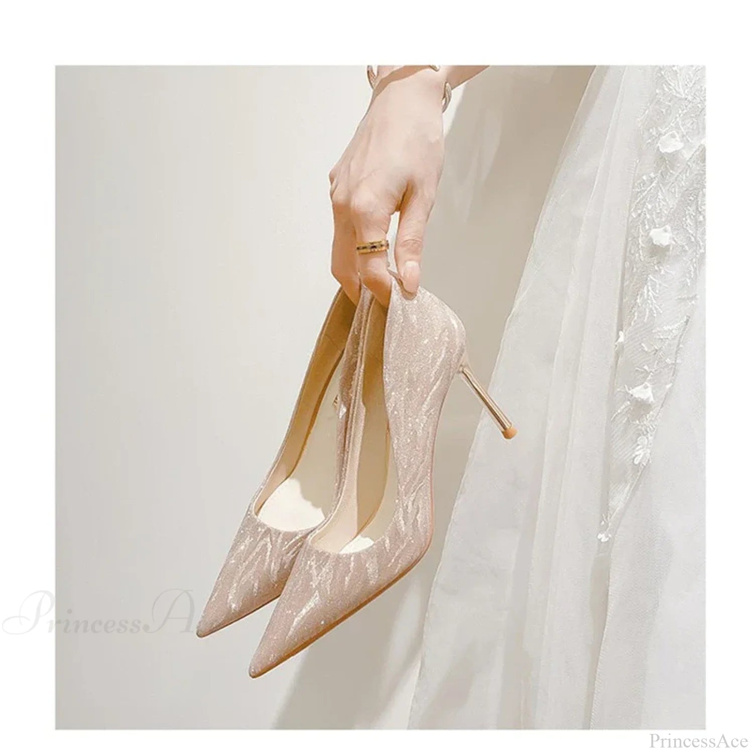 Luxury Gold Silver Pointed High Heels Party Wedding Pumps Designer Heel