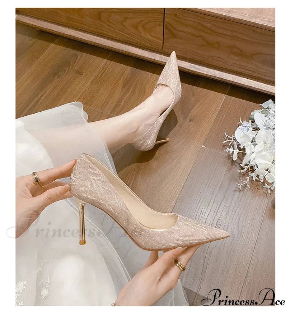 Luxury Gold Silver Pointed High Heels Party Wedding Pumps Designer Heel 6 Cm / 34