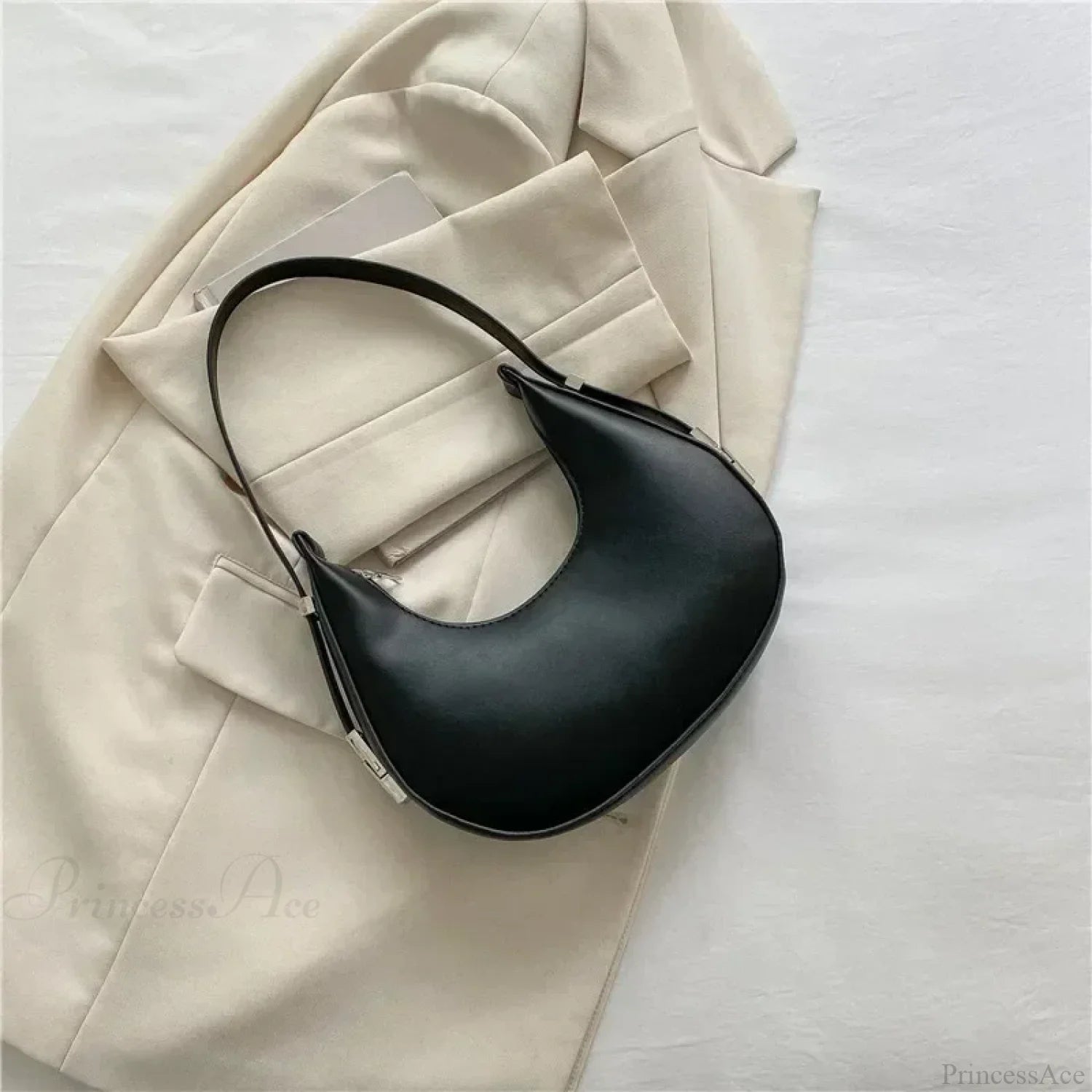 Luxury PU Leather Small Shoulder Clutch Bag Black shoulder-250126