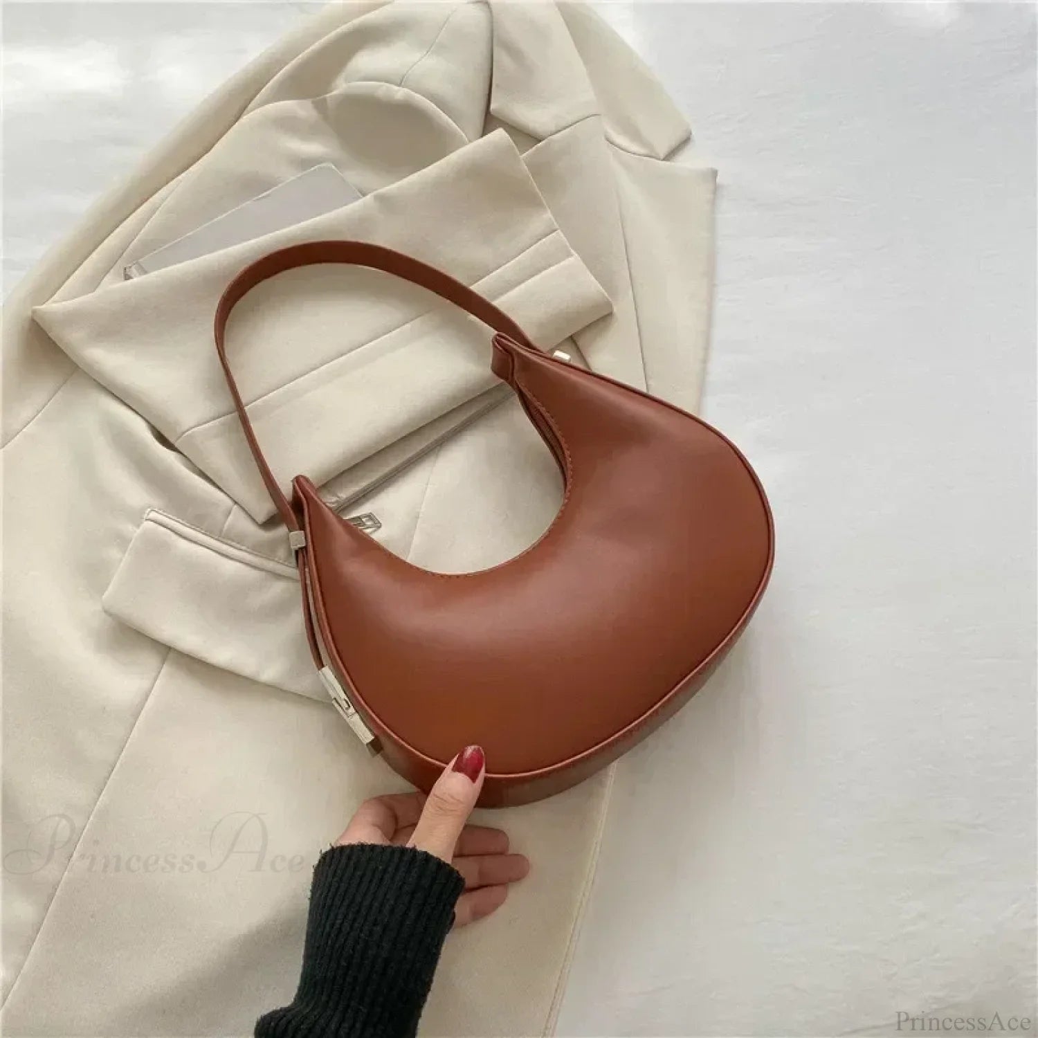 Luxury PU Leather Small Shoulder Clutch Bag Brown shoulder-250126