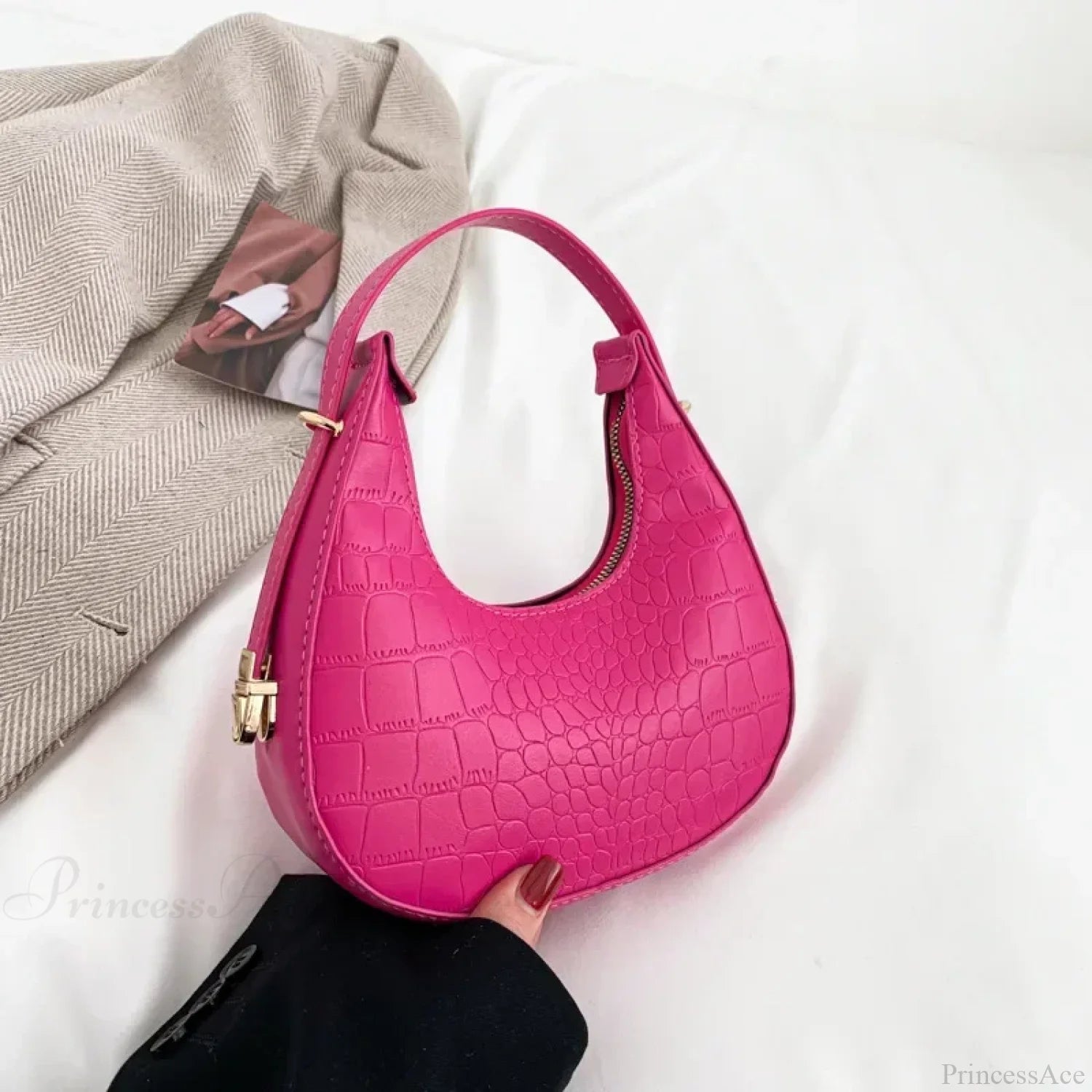 Luxury PU Leather Small Shoulder Clutch Bag Rose-Alligator shoulder-250126