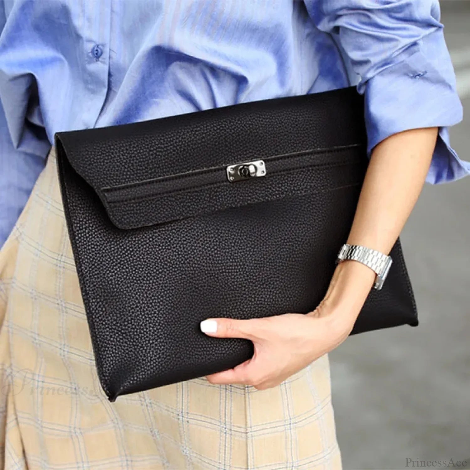 Lychee Pattern PU Leather Envelope Wristlet wristlet-250126