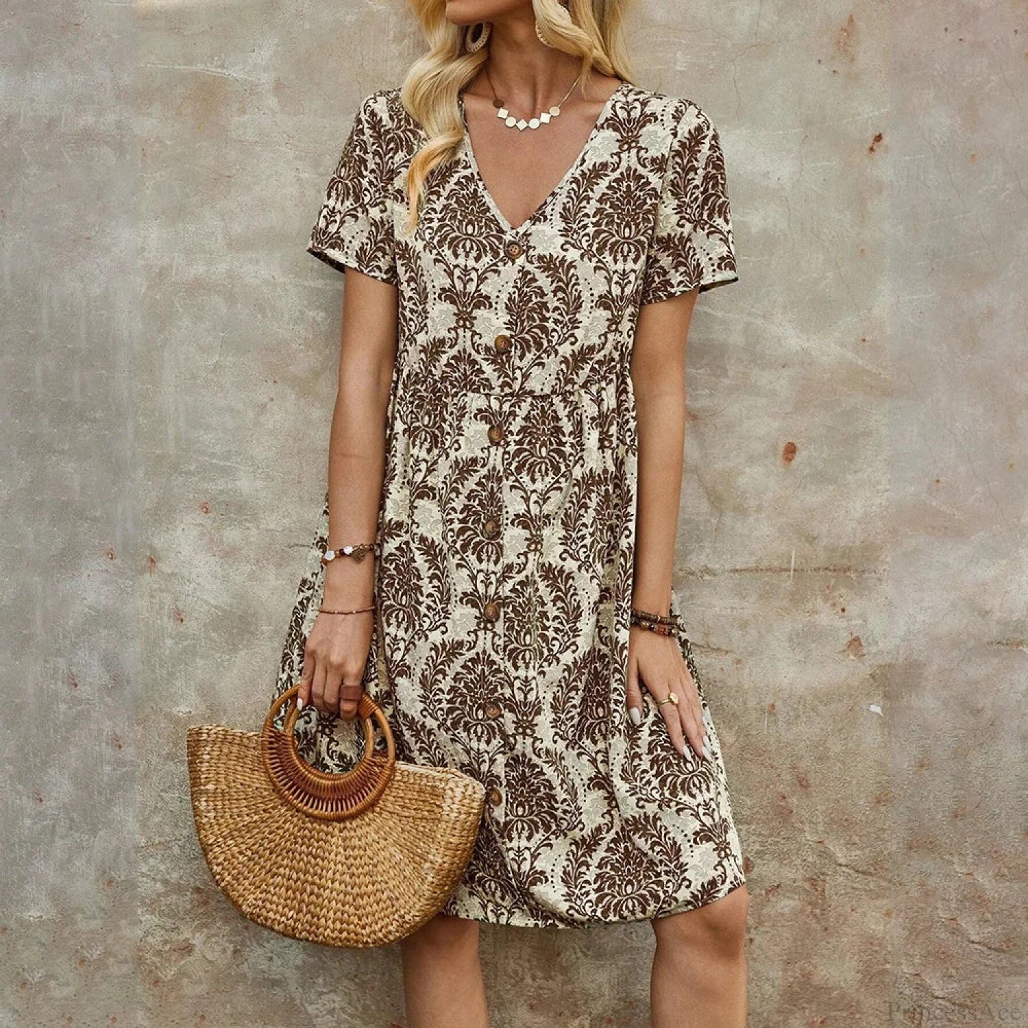 M Floral Casual Slim Summer Sundress brown / S oldfloraldress-250126