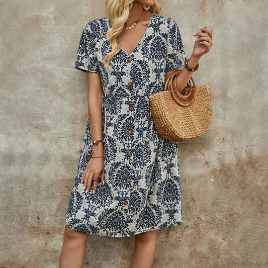 M Floral Casual Slim Summer Sundress oldfloraldress-250126