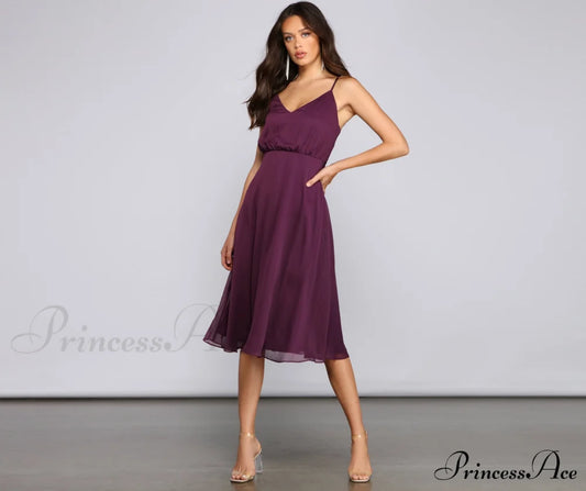 Maggie Formal Chiffon A-Line Midi Dress - Lady Occasions