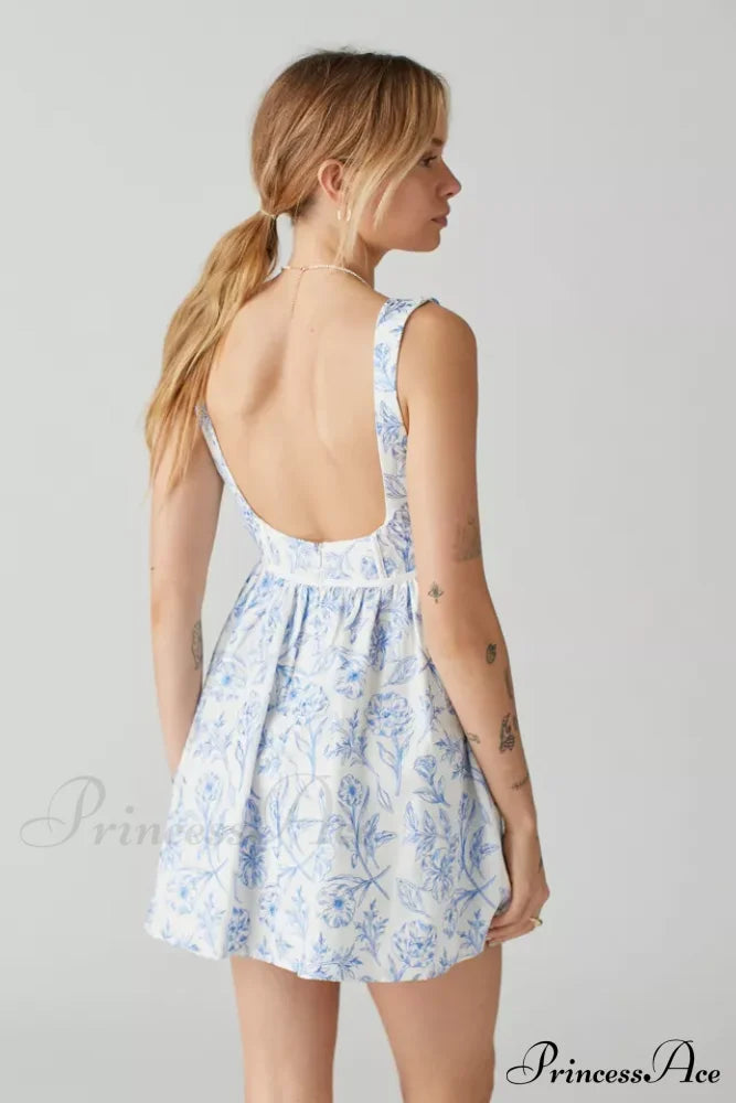 Maisie Linen Stylish Floral Mini Dress 8 Days / M Blue