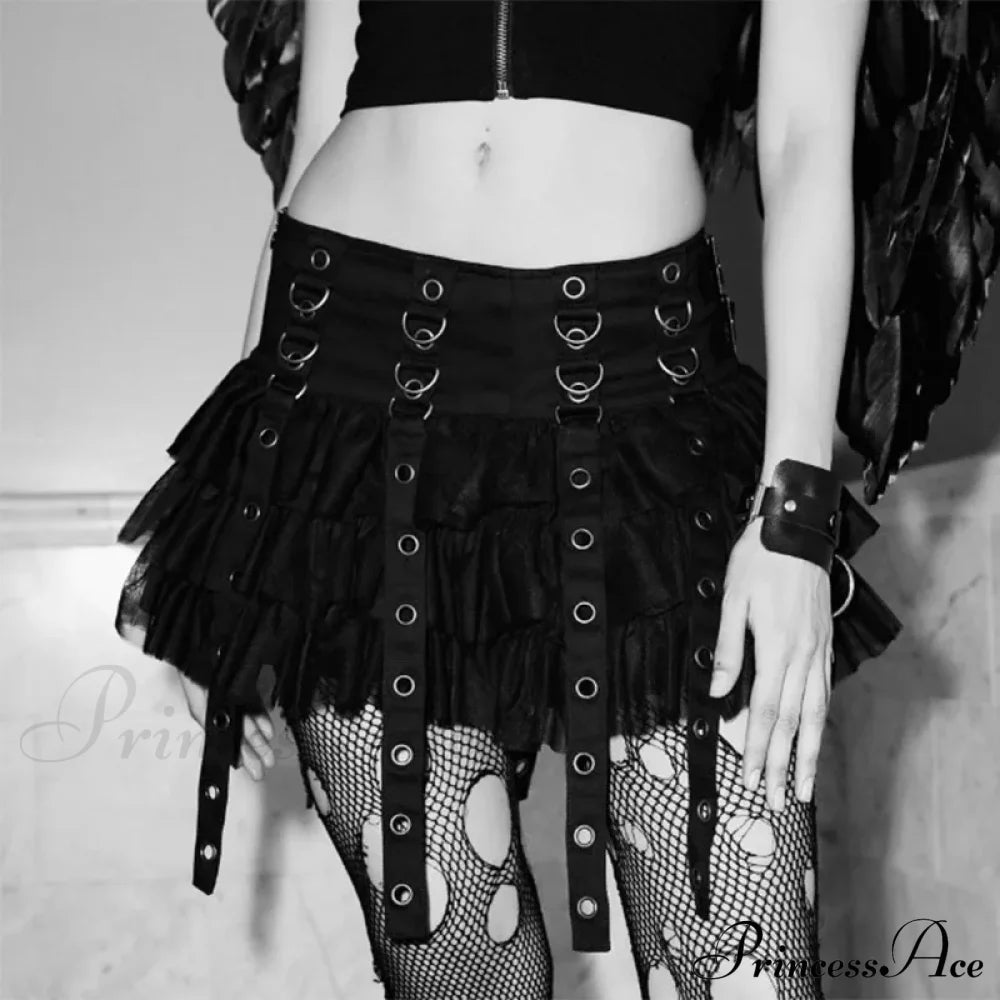 Mall Goth Black Pleated Mini With Chain Women’s High Waisted Tennis Fairy Grunge Aesthetic E Girl