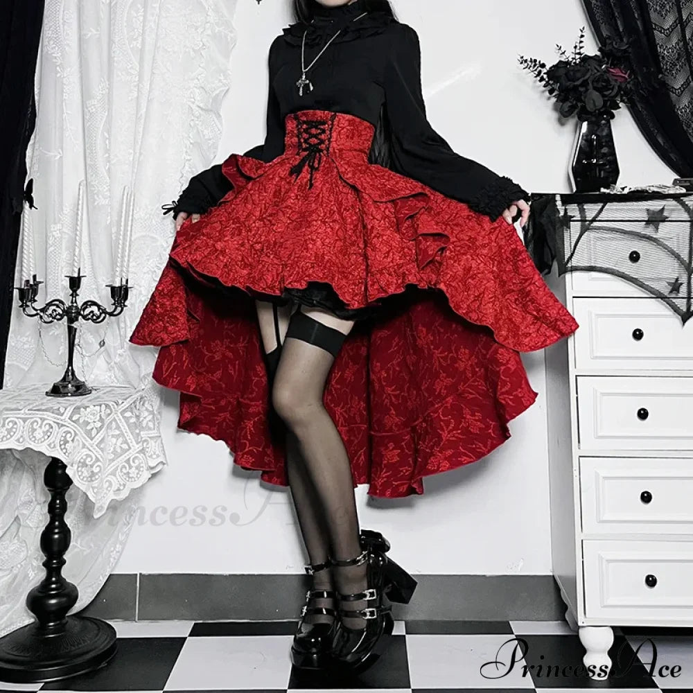 Mall Goth High Waist Swallowtail Women’s Steamvintage Lace Up Asymmetrical Low Skirt Halloween